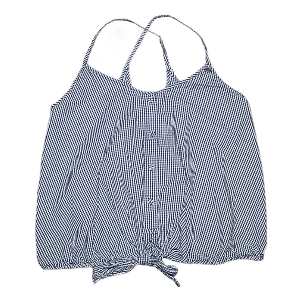 GUESS blue gingham front tie tank top (Size XS)